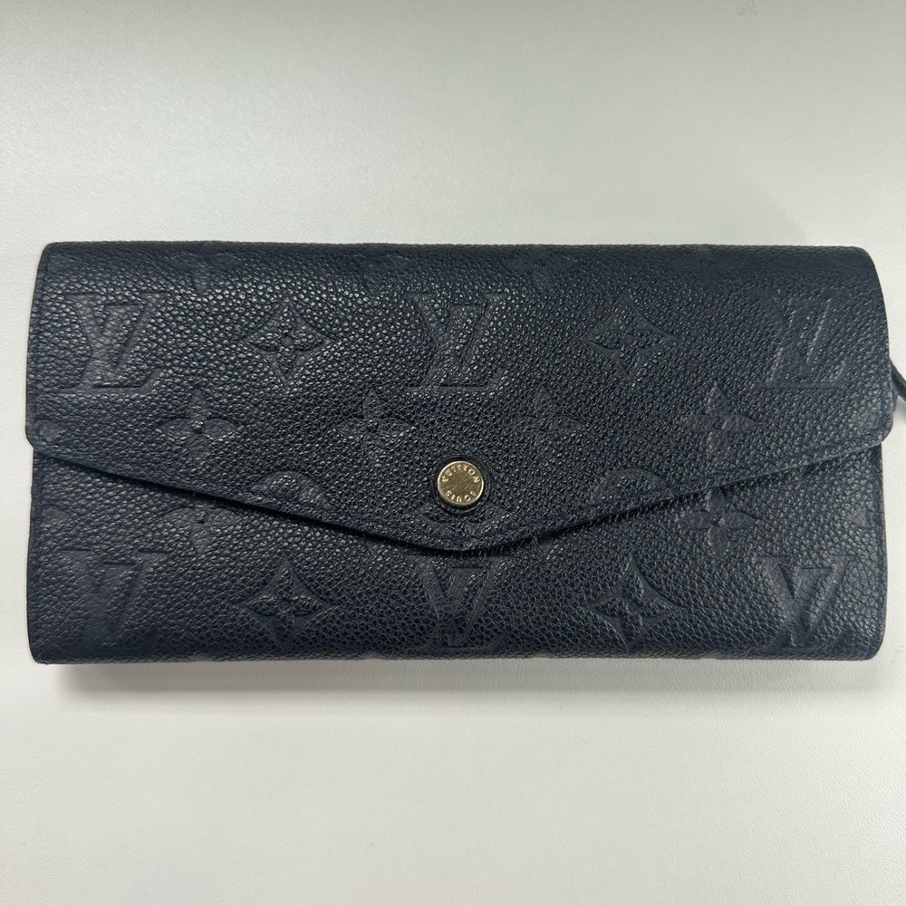 Authentic Louis Vuitton Monogram Empreinte Sarah Wallet Navy